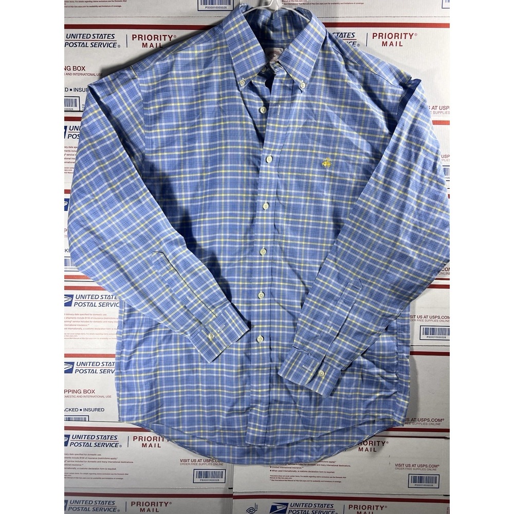 Mens Brooks Brothers Button Down Dress Shirt Size M Blue‎ Yellow Original Polo